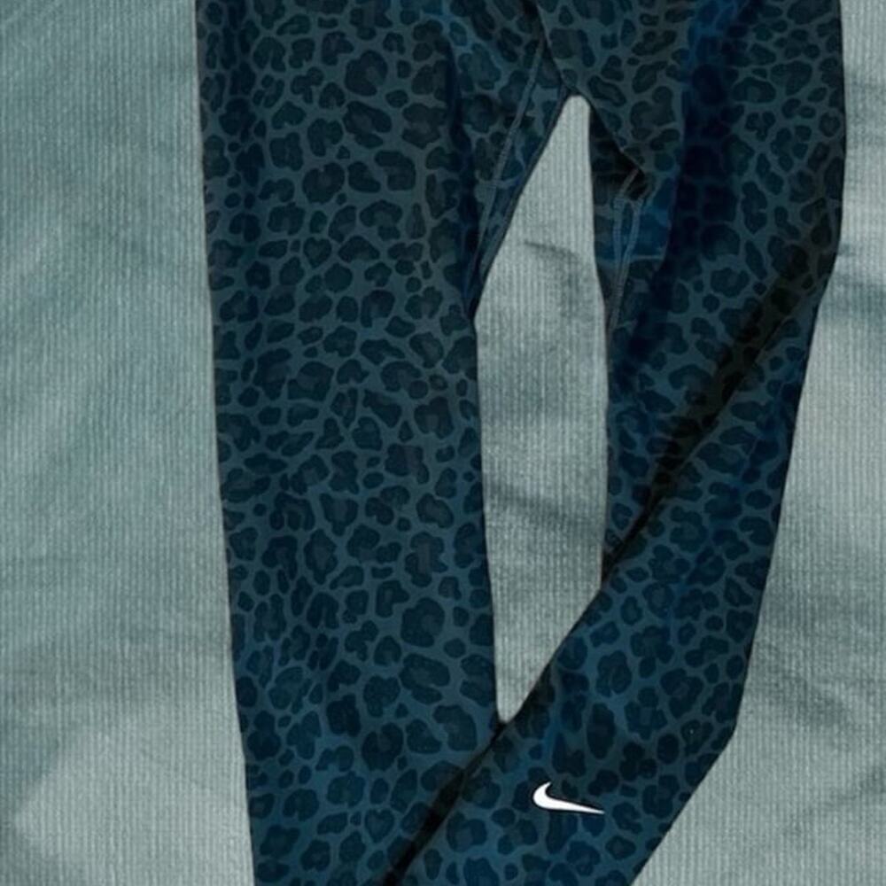 Nike DRI-FIT, leggings, teal green, leopard, shimmer, women's size XS